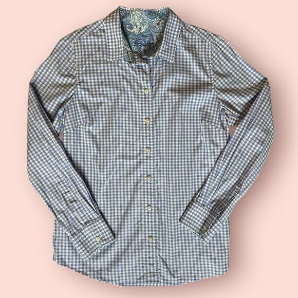 Robert Graham Shirt Womens Medium Blue Gingham Plaid Classic Blouse Button Down - Picture 1 of 5